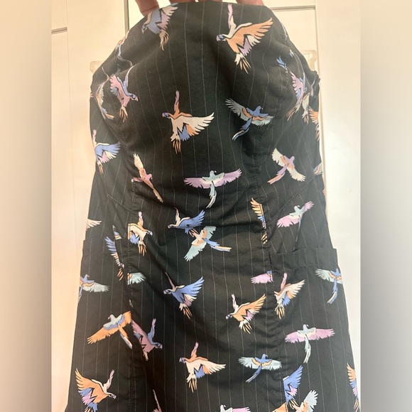 Free People Colorful Bird Print Strapless Mini Tube Dress Size 4 100% Cotton - Picture 4 of 12